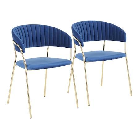 Tania Chair In Gold Metal With Blue Velvet, PK 2